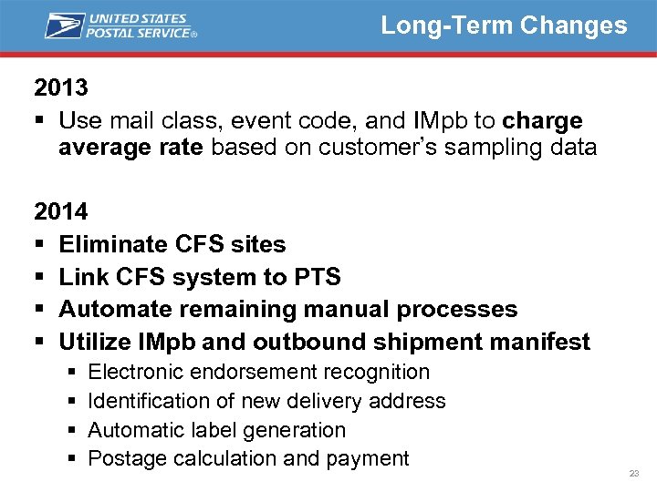 Long-Term Changes 2013 § Use mail class, event code, and IMpb to charge average