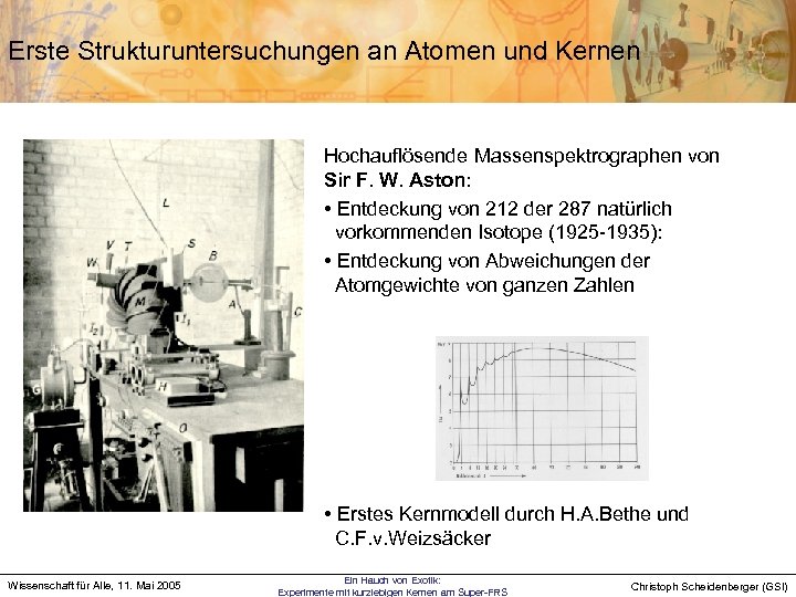 Erste Strukturuntersuchungen an Atomen und Kernen Hochauflösende Massenspektrographen von Sir F. W. Aston: •
