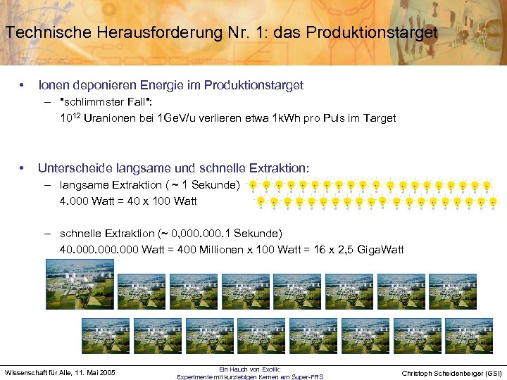 Technische Herausforderung Nr. 1: das Produktionstarget • Ionen deponieren Energie im Produktionstarget – "schlimmster
