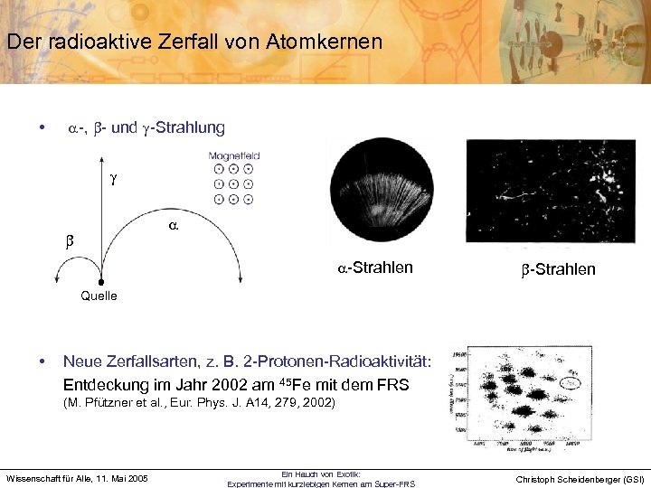 Der radioaktive Zerfall von Atomkernen • a-, b- und g-Strahlung g a b a-Strahlen