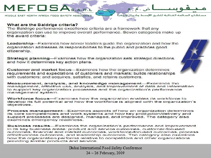 Dubai International Food Safety Conference 24 – 26 February, 2009 