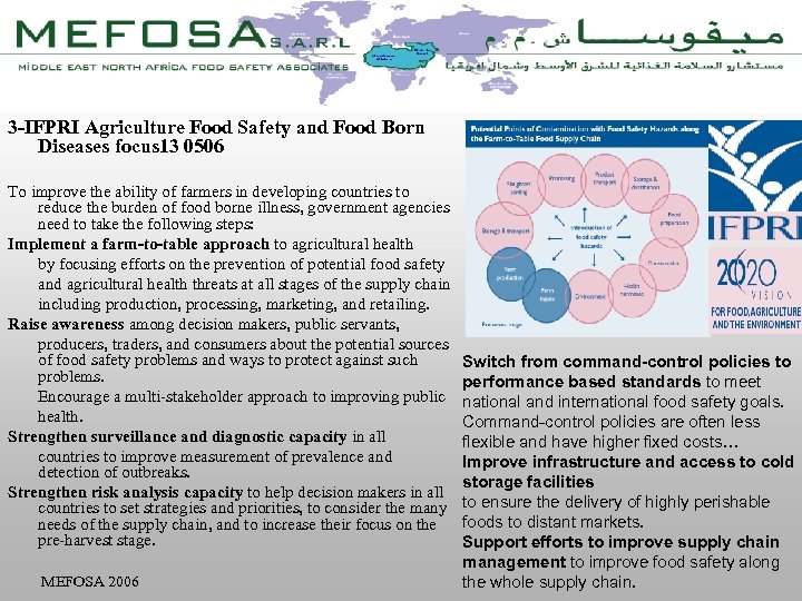 3 -IFPRI Agriculture Food Safety and Food Born Diseases focus 13 0506 To improve