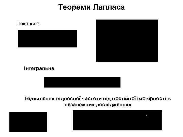 Теореми Лапласа Локальна Інтегральна Відхилення відносної частоти від постійної імовірності в незалежних дослідженнях 