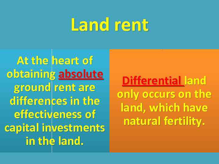 Land rent At the heart of obtaining absolute Differential land ground rent are only