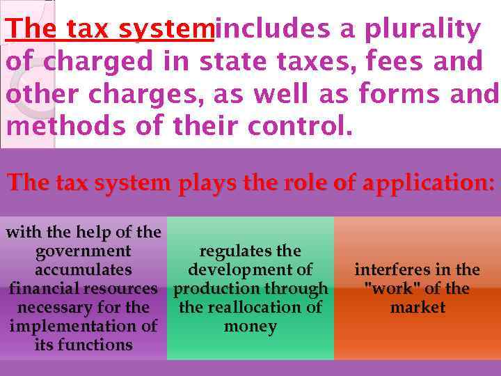 The tax systemincludes a plurality of charged in state taxes, fees and other charges,