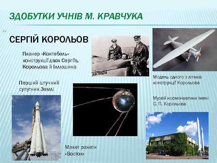 ЗДОБУТКИ УЧНІВ М. КРАВЧУКА СЕРГІЙ КОРОЛЬОВ Планер «Коктебель» конструкції двох Сергіїв, Корольова й Іллюшина