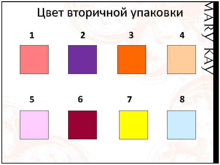 Цвет вторичной упаковки 1 2 3 4 5 6 7 8 
