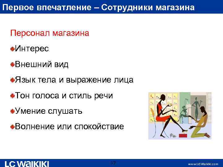 Первое впечатление – Сотрудники магазина Персонал магазина Интерес Внешний вид Язык тела и выражение