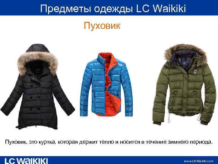  Предметы одежды LC Waikiki Пуховик, это куртка, которая держит тепло и носится в