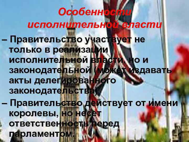 Особенности исполнительной власти – Правительство участвует не только в реализации исполнительной власти, но и