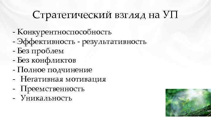 Стратегический взгляд на УП - Конкурентноспособность - Эффективность - результативность - Без проблем -