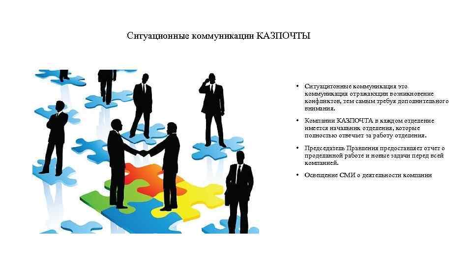 Ситуационные коммуникации КАЗПОЧТЫ • Ситуацитонные коммуникация это коммуникация отражающин возникновение конфликтов, тем самым требуя