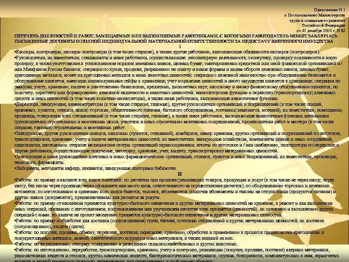  Приложение N 1 к Постановлению Министерства труда и социального развития Российской Федерации от