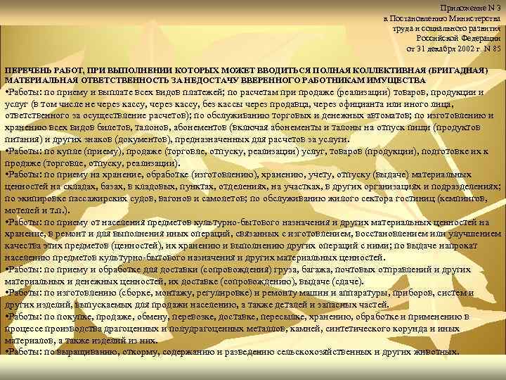 Приложение N 3 к Постановлению Министерства труда и социального развития Российской Федерации от 31