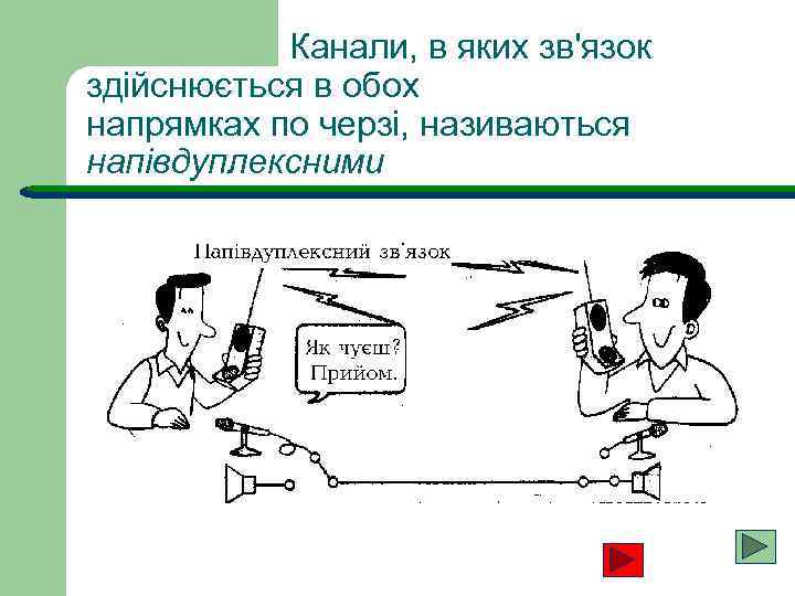 Канали, в яких зв'язок здійснюється в обох напрямках по черзі, називаються напівдуплексними 