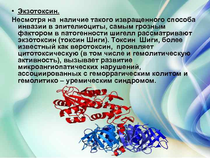  • Экзотоксин. Несмотря на наличие такого извращенного способа инвазии в эпителиоциты, самым грозным