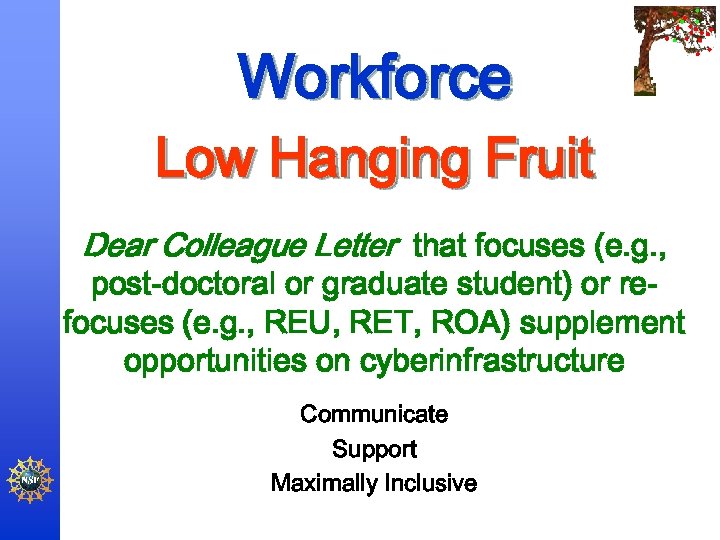 Workforce Low Hanging Fruit Dear Colleague Letter that focuses (e. g. , post-doctoral or