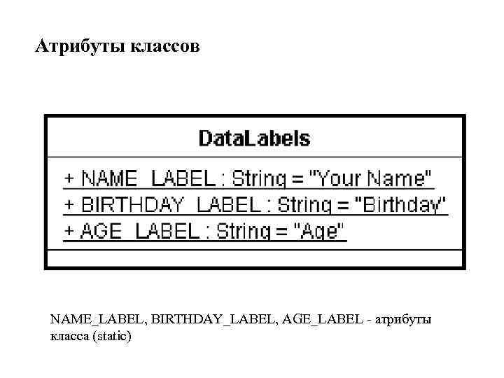 Атрибуты классов NAME_LABEL, BIRTHDAY_LABEL, AGE_LABEL - атрибуты класса (static) 