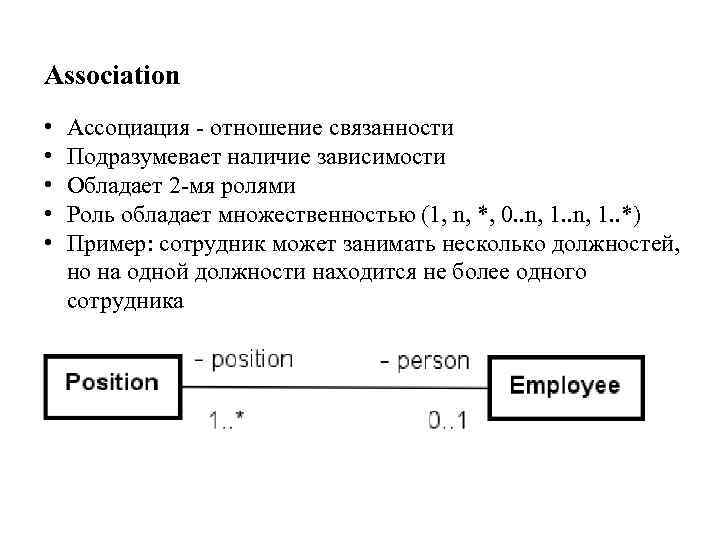 Association • • • Ассоциация - отношение связанности Подразумевает наличие зависимости Обладает 2 -мя