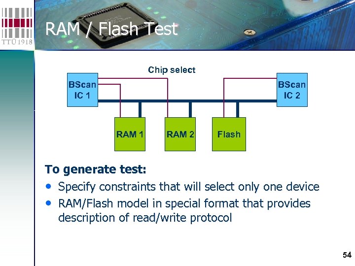 RAM / Flash Test Chip select BScan IC 1 BScan IC 2 RAM 1