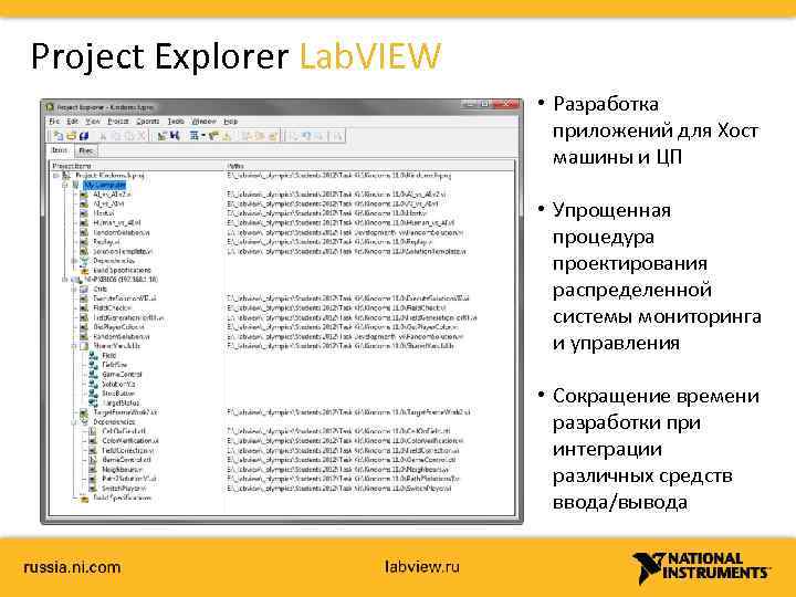 Project Explorer Lab. VIEW • Разработка приложений для Хост машины и ЦП • Упрощенная