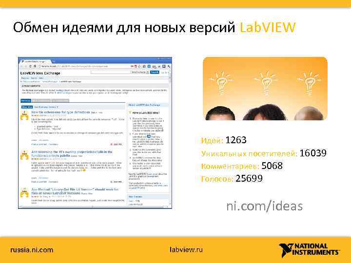 Обмен идеями для новых версий Lab. VIEW Идей: 1263 Уникальных посетителей: 16039 Комментариев: 5068