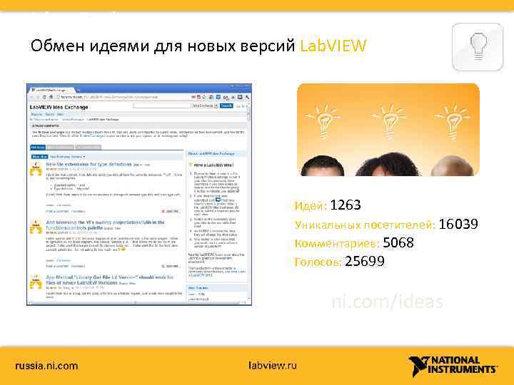 Idea Exchange Обмен идеями для новых версий Lab. VIEW Идей: 1263 Уникальных посетителей: 16039