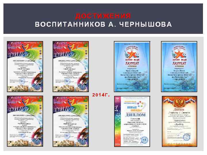 ДОСТИЖЕНИЯ ВОСПИТАННИКОВ А. ЧЕРНЫШОВА 2014 Г. 