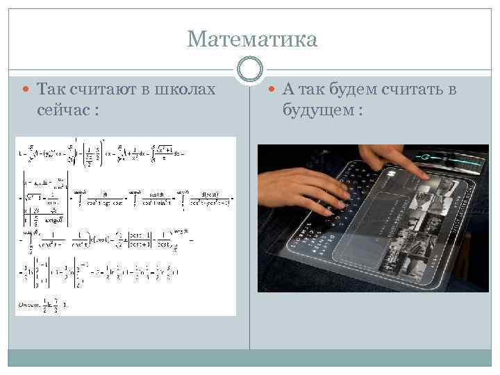 Математика Так считают в школах сейчас : А так будем считать в будущем :