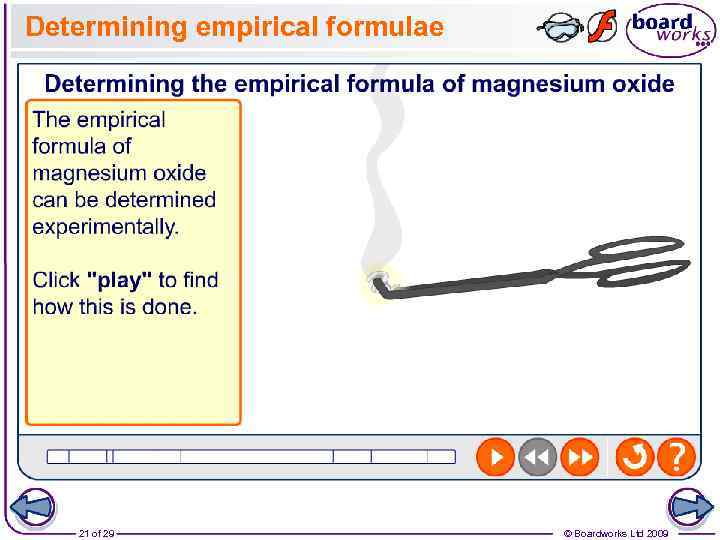 Determining empirical formulae 21 of 29 © Boardworks Ltd 2009 