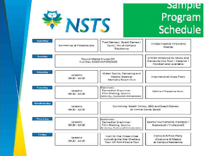 Sample Program Schedule 
