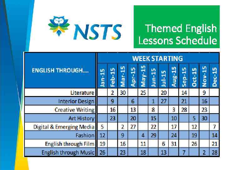 Themed English Lessons Schedule 