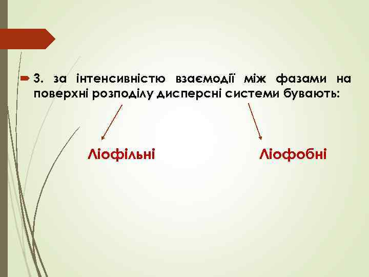  3. за інтенсивністю взаємодії між фазами на поверхні розподілу дисперсні системи бувають: Ліофільні