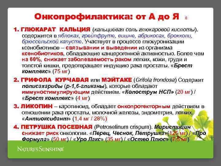 Онкопрофилактика: от А до Я 6 1. ГЛЮКАРАТ КАЛЬЦИЯ (кальциевая соль глюкаровой кислоты). содержится