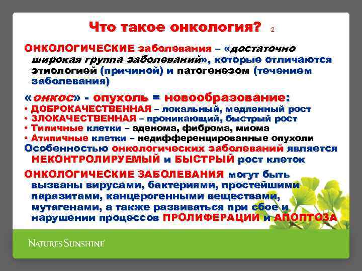 Что такое онкология? 2 ОНКОЛОГИЧЕСКИЕ заболевания – «достаточно широкая группа заболеваний» , которые отличаются
