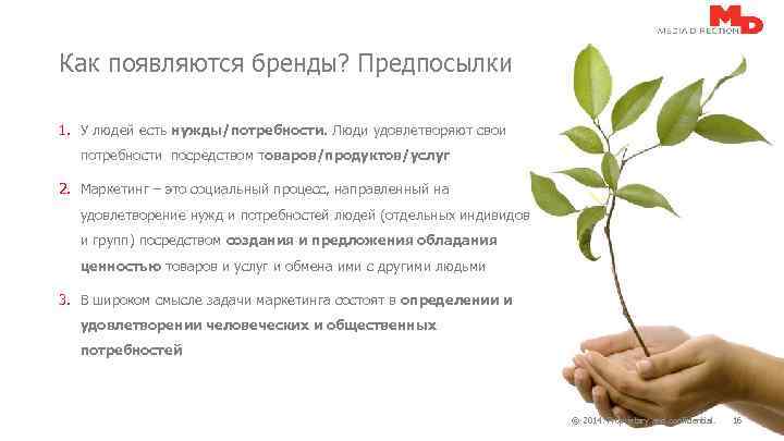 Как появляются бренды? Предпосылки 1. У людей есть нужды/потребности. Люди удовлетворяют свои потребности посредством