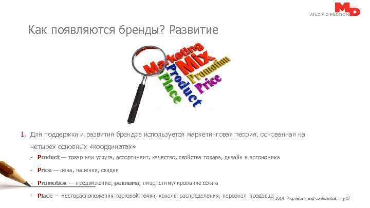 Как появляются бренды? Развитие 1. Для поддержки и развития брендов используется маркетинговая теория, основанная