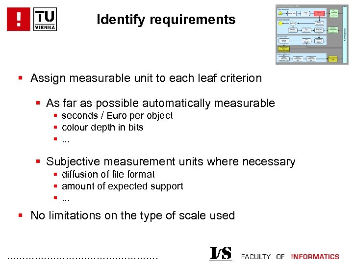 Identify requirements § Assign measurable unit to each leaf criterion § As far as