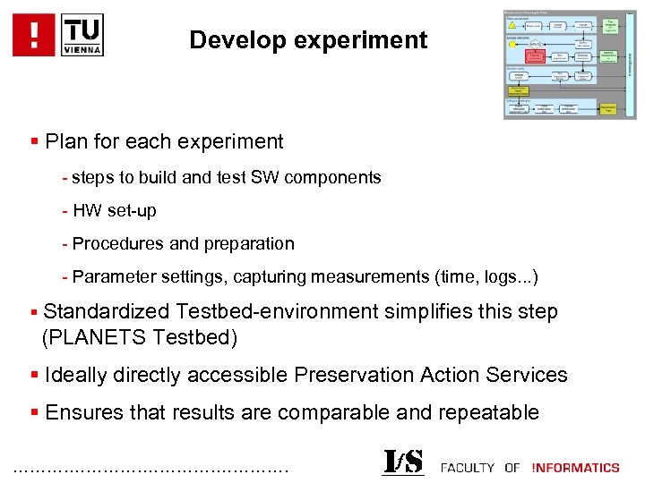 Develop experiment § Plan for each experiment - steps to build and test SW