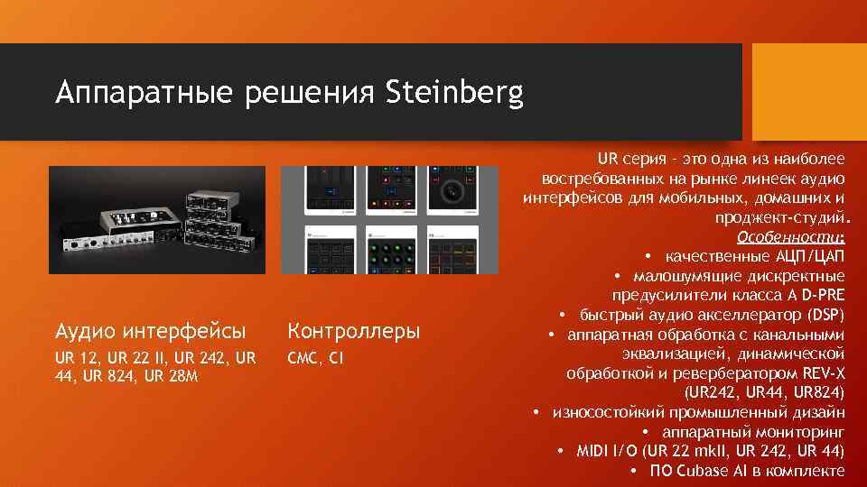 Аппаратные решения Steinberg Аудио интерфейсы Контроллеры UR 12, UR 22 II, UR 242, UR