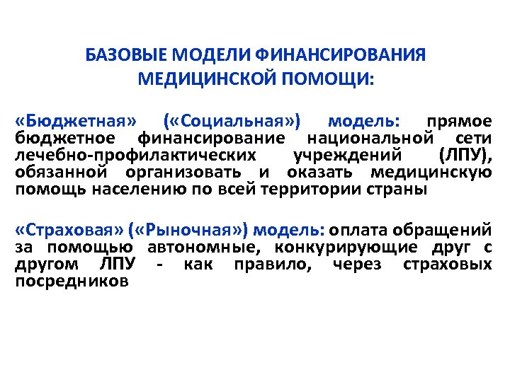 Модели финансирования здравоохранения презентация