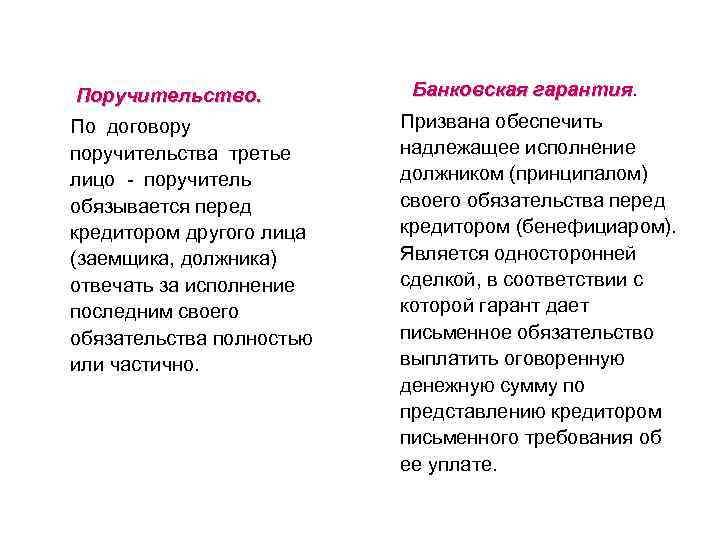 Поручительство. Поручительство. По договору поручительства третье лицо - поручитель обязывается перед кредитором другого лица