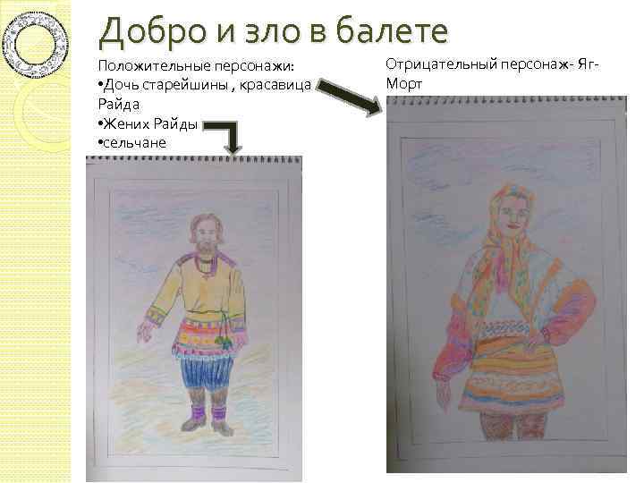 Добро и зло в балете Положительные персонажи: • Дочь старейшины , красавица Райда •
