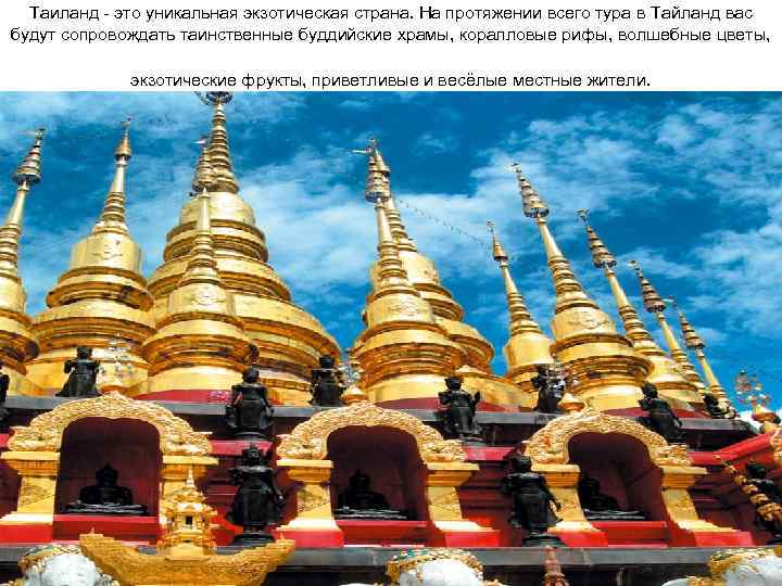 Таиланд - это уникальная экзотическая страна. На протяжении всего тура в Тайланд вас будут