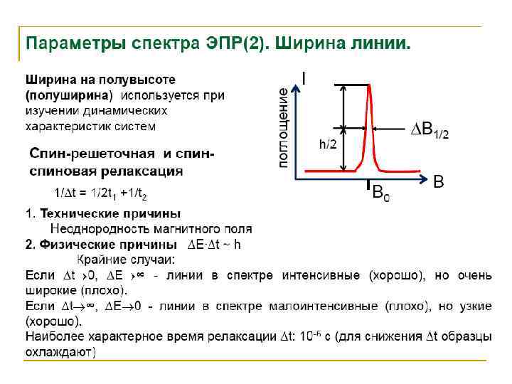 Ширина линий. Параметры спектров ЭПР. Ширина линии ЭПР спектра. Характеристики спектров ЭПР. Полуширина спектральной линии.
