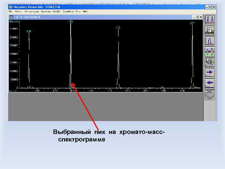  Выбранный пик на хромато-массспектрограмме 