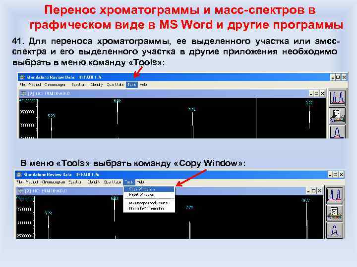 Перенос хроматограммы и масс-спектров в графическом виде в MS Word и другие программы 41.