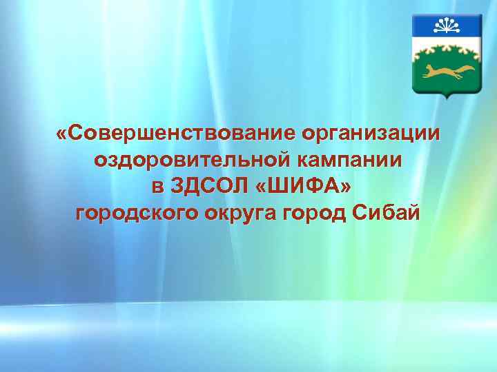  «Совершенствование организации оздоровительной кампании в ЗДСОЛ «ШИФА» городского округа город Сибай 