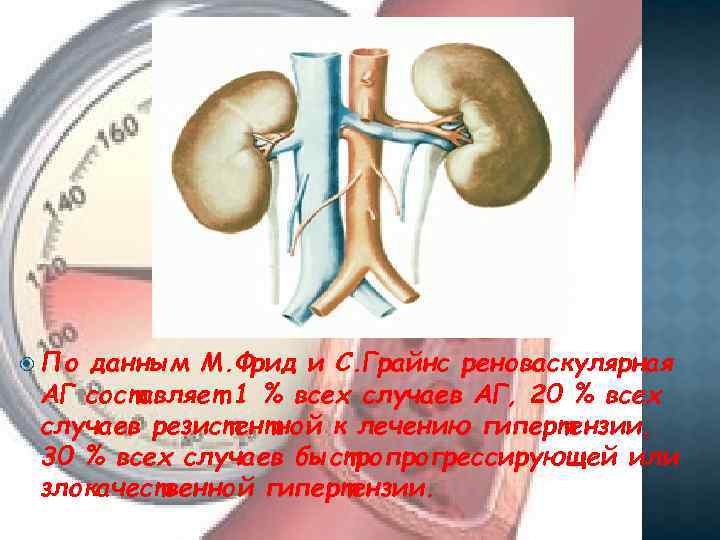  По данным М. Фрид и С. Грайнс реноваскулярная АГ составляет 1 % всех