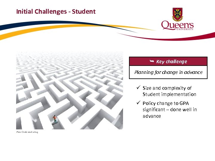 Initial Challenges - Student Key challenge Planning for change in advance ü Size and